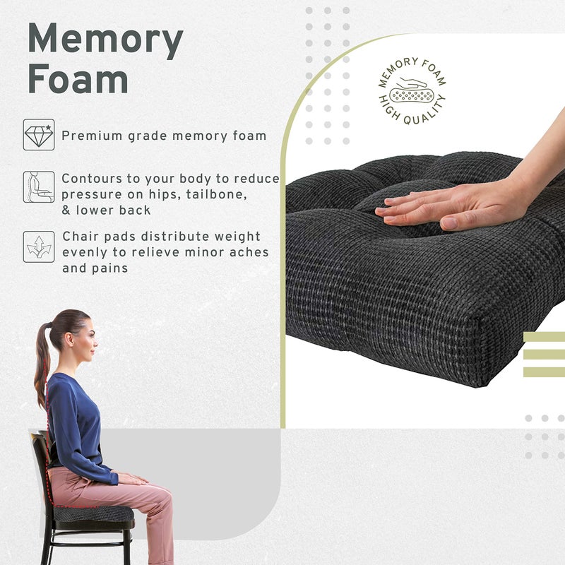 Arlee Chair Cushions for Dining Chairs, Set of 2 - Memory Foam Chair Pads, Non-Skid Backing - Durable Thick Seat Cushions for Kitchen, Office, Patio, 15.5" L x 15.5" W, Black - Image 3